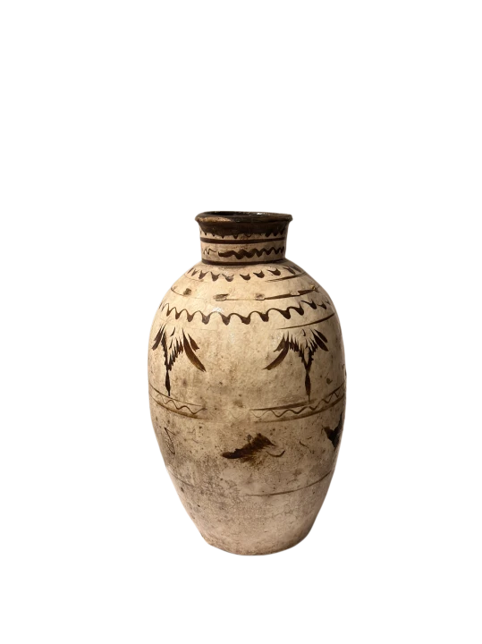 Antyczna kremowa waza ceramiczna z Chin w stylu dynastii Yuan – widok z przodu